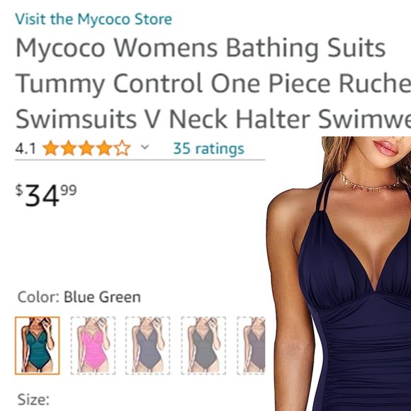 MYCOCO Tummy Control One Piece Ruched Halter Swimsuit  NEW!!! - Picture 8 of 15